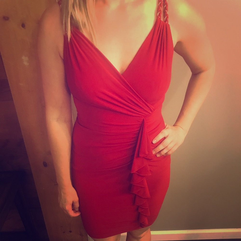 Cache embellished red dress